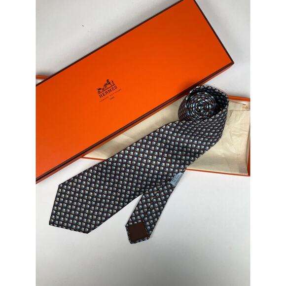 Men’s Hermes Derby Hat 100% Silk Neck Tie REF: 5329 TA | No Box - Picture 1 of 2